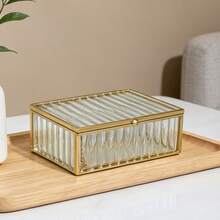 SIQIZHOU 1pc Transparent Striped Glass Jewelry Box With Copper Metal Frame - Striped Glass - View 5