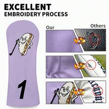 Light Purple Fun Sandwich Cartoon Embroidered Golf Club Head Cover, Healing Cute Style Golf Protector - Lilac Purple - View 4