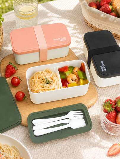 Compartment Lunch Box, School Lunch Box, Built-In Utensil Set, Reusable Rectangular Bento Box, Microwave (Remove Lid), Lunch Bag, Refrigerator , Suitable For Home, School, Office, Travel, Back To School, Outdoor Picnic, Ideal For Pasta, Salad, Sandwiches