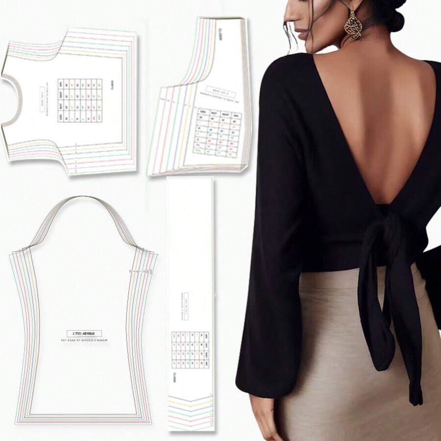 Tie Back Sleeved Top Multi-Size Women's Sewing Patterns, 1:1 Scale Garment Sewing Patterns, Clothing Prototype Patterns, Perfect Sewing Templates For Tailoring And Fashion Design – The Ultimate Gift For Sewing Enthusiasts - CL0009 - View 1