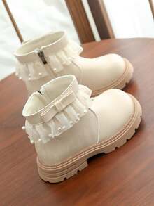 Bottes de mode pour filles, bottines, bottines de boutique pour étudiantes avec fermeture éclair latérale - Beige - Voir 3