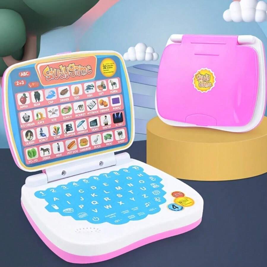 Letter & Number Keyboard Early Learning Laptop Toy, Children's Educational Sound Book All-In-One, Available In Pink Or Blue, Plastic Material, Ideal Christmas Or Birthday Gift (Battery Not Included) - Multicolor - View 1