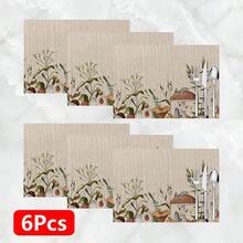 1件/4件/6件裝 家居裝飾蘑菇圖案印花亞麻餐墊，四季適用，適合餐桌使用，可水洗餐墊杯墊，廚房餐墊，家居用品，廚房用品，餐桌裝飾 - 彩色 - 查看 16