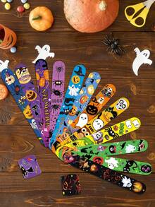 12/24pcs Halloween Slap Bracelets, Halloween Party Small Gifts, School Classroom Rewards, Halloween Candy Bag Gifts Toys, Halloween Slap Bracelets, Halloween Gifts, Halloween Decorations - A - View 2