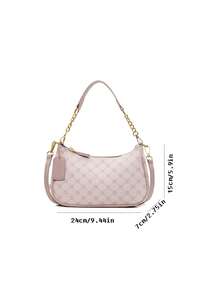 This New Fashion Classic Versatile Letter Pattern Decor Design Solid Color PU Waterproof Fabric Shoulder Bag/Underarm Bag, Suitable For Shopping, Can Be Worn Crossbody. - Pink - View 5