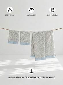 Veyra Day 3pcs Polyester Light Blue Floral Duvet Cover Set, Shabby Chic Ruffled Bedding Set With Gingham Plaid Edge, Cute Floral Comforter Cover With 2 Pillowcases (No Insert) - Sea salt milk blue lotus leaf edge - View 3