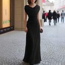Vestido largo plisado con cuello drapeado, elegante y ajustado, estilo europeo y americano 2026 - Rojo - Ver 6