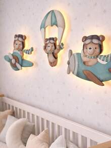 Illuminated Green Aviator Teddy Bear Decorative Kit - 綠色泰迪熊 - 查看 1