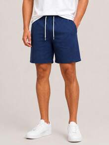 Kit 3 Premium Linen Shorts Bermuda Mauricinho Men's Casual Basic Comfortable Drawstring Waist - 藏蓝色 - 查看 2