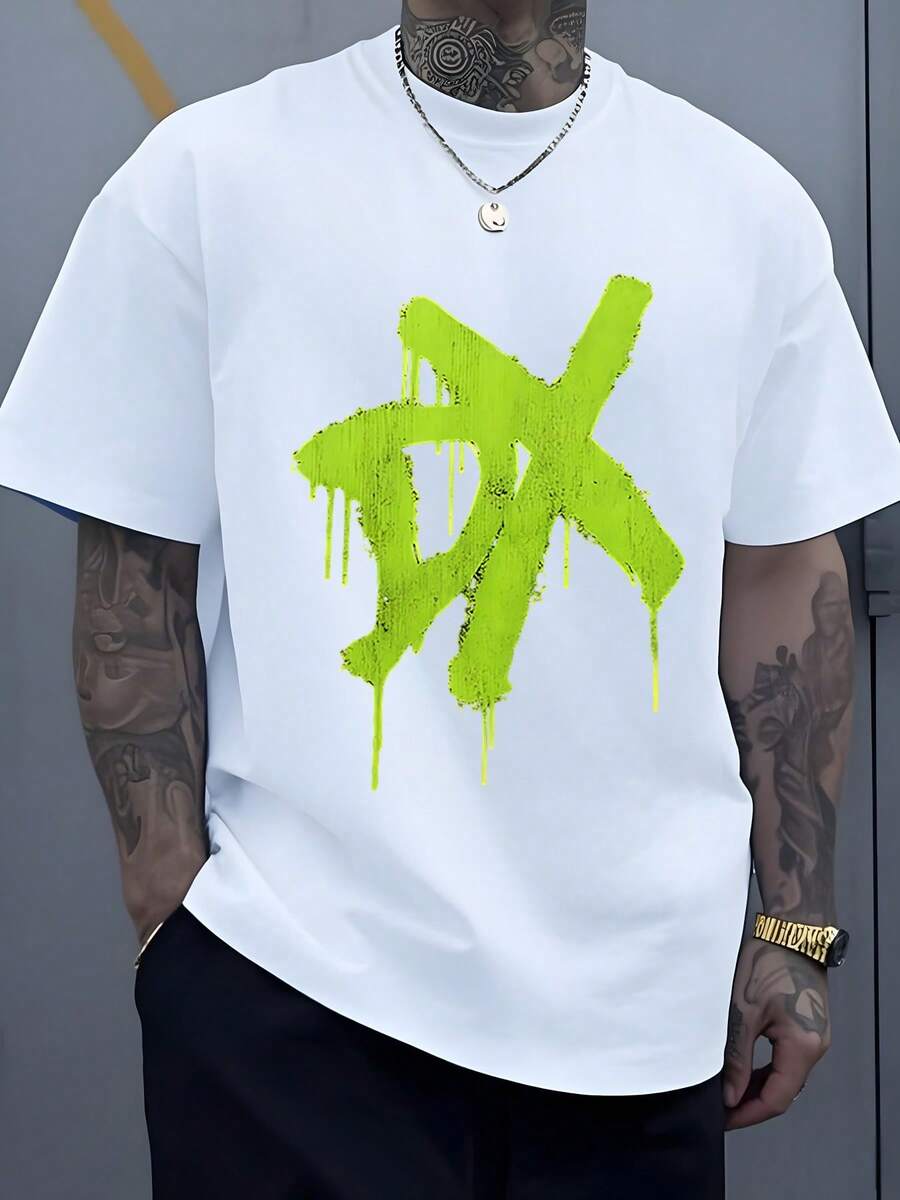Símbolo artístico verde brillante con efecto de pintura goteando evocando energía urbana moderna camiseta de hombre - Blanco - Ver 1