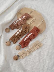 1pc Personalized Custom Name Baby Pacifier Chain Wooden Dummy Holder For Infant Anti-Drop Chain Nipple Clips Baby Essentials - Multicolor - View 6