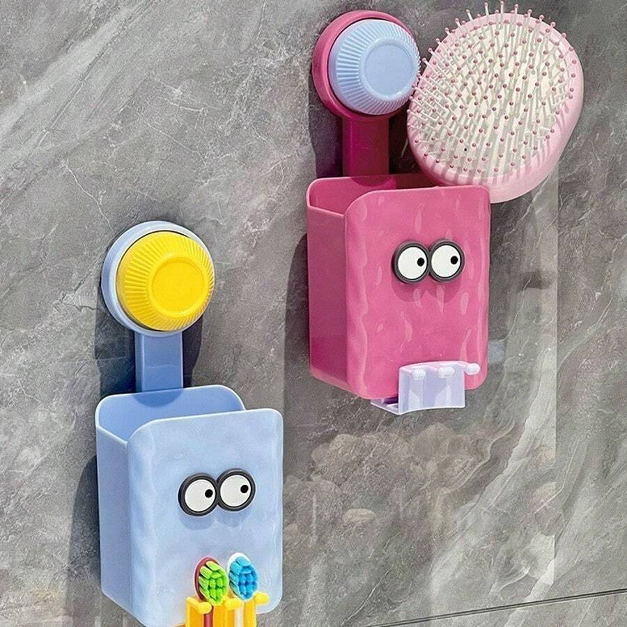 1pc Dopamine Face Towel Storage Box, No-Drill Suction Cup Toothbrush & Toothpaste Holder, Bathroom & Washroom Organizer - Multicolor - View 1