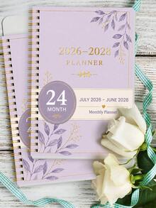 BUBU 1pc 2027-2028 Monthly Calendar Planner, 2-Year Spiral Bound Desktop Calendar Book Schedule Management Notebook, Includes Note Pages And 3 Sticker Pages, Large Writing Space, Monthly Planner Notebook, Office Desk Accessory, Back To School Supplies, College Essentials, Room Decor - Purple - View 2