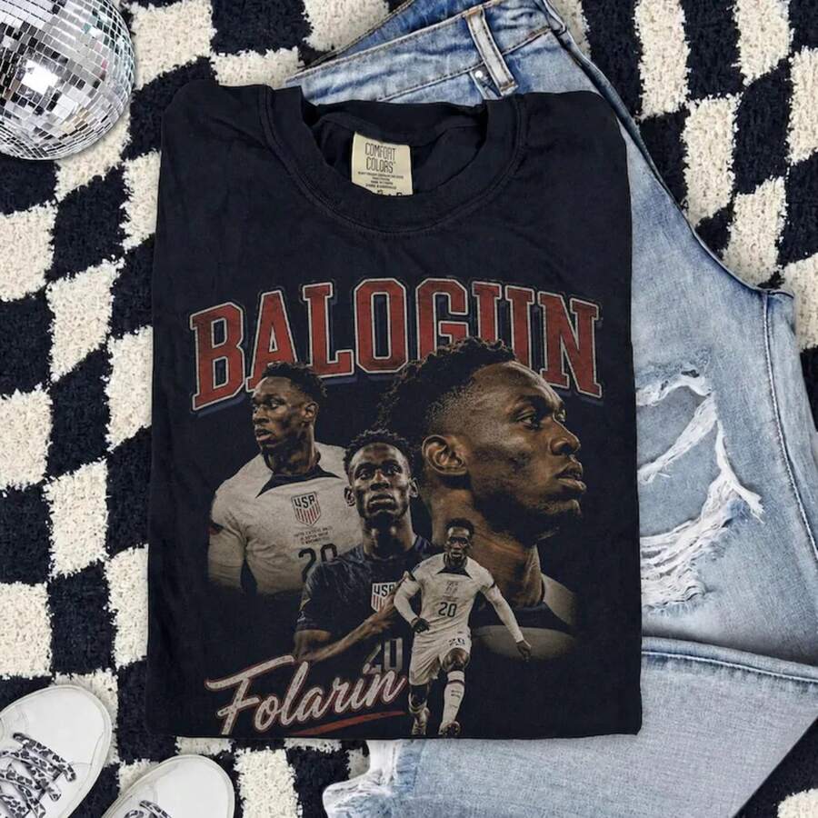 Folarin Balogun Vintage Shirt, USA Soccer Fan Shirt - 黑色 - 查看 1