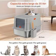 Edelstahl-Katzenstreubox mit Deckel, 110°XXL-Design, Edelstahl, 38L, großFassungsvermögen mit Schaufel und Pedal, hoher Rand, auslaufsicher und leicht zu reinigen SQ1H - 60,5 x 40,5 x 38 cm - Übersicht 3