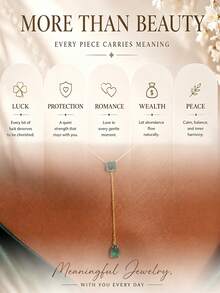 outingfit 1pc New Vintage Geometric Shape Emerald Green Square Rhinestone Necklace With Water Drop Pendant Accessory For Women - Gold - View 6