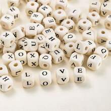 50 Pcs Bulk Natural Wood Letter Cube Beads, Printed English Alphabet Beads DIY Jewelry Charms For Bracelets, Necklaces & Handicraft Projects - Random Letters A-z - View 3