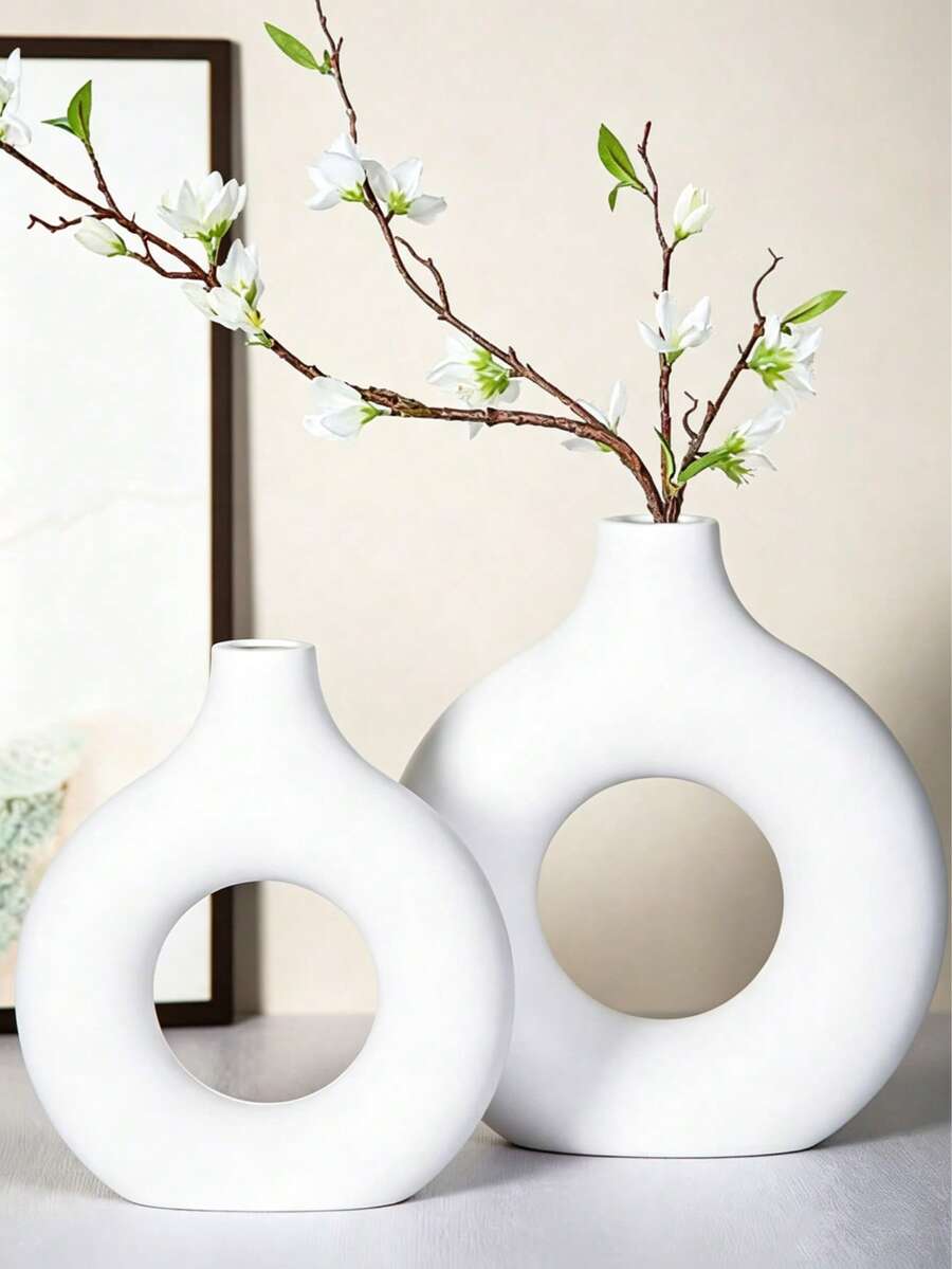 1 Piece Donut Ins Vase Flower Arrangement Decoration Ornament Donut Vase Handmade Minimalist Bohemian Style Modern Home Decoration Wedding Table Party Living Room Office Bedroom Decoration Ornament - Multicolor - View 1