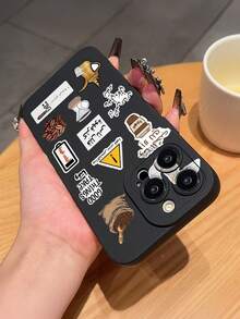 1pc Hot-Selling Coffee Pattern, Waterproof, Durable, Dust-Proof, Fashionable Minimalist, Camera-Highlighted Protection, Black Matte Texture Full Coverage Protective Phone Case, Compatible With Iphone 17/16/15/14/13/12/11/7/8/XR/XS/Plus/Pro/Promax And Galaxy S/A Series, Perfect Gift For Friends, Family, Girlfriend, Boyfriend, Holiday Gift - Black - View 5