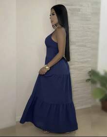 Women's Duna Ruffled Maxi Dress With Built-In Bra - Elegance, Lightness And Perfect Drape. - Navy Blue - View 2