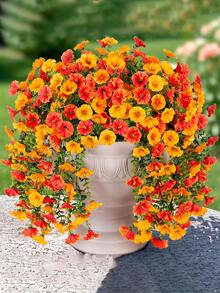 2 Bundles Artificial Flowers For Outdoors Fake Plants Outside Decoration, Orange Artificial Morning Glory, Realistic Orange-Yellow Flowers, UV Resistant Indoor/Outdoor Decoration, Outdoor Artificial Plants Outdoor Decoration Silk White Morning Glory - Multicolor - View 4