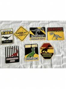 7pcs Dinosaur Theme Warning Signs, Caution T-Rex/Brachiosaurus Ahead/Proceed At Your Own Risk, Suitable For Dinosaur Theme Birthday Party Decor, Boys Bedroom Dinosaur Area Decor - Paper Dinosaur Sign - View 11