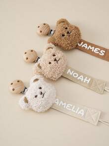 1pc Personalized Custom Name Baby Pacifier Chain Cute Cartoon Bear Pacifier Clip With Wooden Clip Anti-Drop Chain Nipple Clips Baby Stuff - Multicolor - View 3