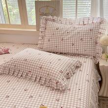 3pcs Bed Skirt Set (1 Bed Skirt + 2 Pillowcases), Floral Pattern Style, Soft And Skin-Friendly For All Seasons, Suitable For Bedroom Bedding Set - Multicolor - View 4
