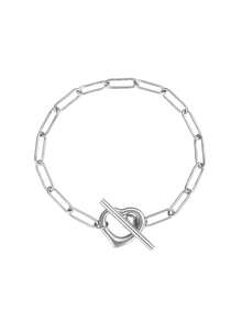 1 Peça Pulseira Feminina de Aço Inoxidável com Fecho OT, Estilo de Pulseira Fina com Corrente de Elos Retangulares, Núcleo de Fecho em Forma de T com Coração Oco, Estilo Minimalista de Luxo Francês Ins, Cor Dourada, Não Oxida e Não Desbota, Adequada para Uso Diário, Compras, Encontros, Viagens, Perfeita como Presente de Acessório de Atmosfera Suave para Aniversário, Dia dos Namorados, Melhor Amiga, Namorada - Pulseira - Visão 5
