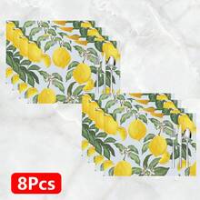 1件/4件/6件，家居裝飾，檸檬圖案印花亞麻餐墊，四季通用，適用於餐桌，可水洗餐墊，杯墊，廚房餐墊，家居用品，廚房用品，餐桌裝飾 - 彩色 - 查看 16