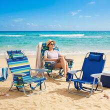 AORAN Portable And Foldable Backpack-Style Beach Chair With 5 Adjustable Tilt Angles. It Comes With A Cup Holder, Headrest, And Towel Rack. It Is Strong And Suitable For Beaches, Camping, And Outdoor Activities. Available In 3 Colors - Dark Blue Beach Chair - View 2
