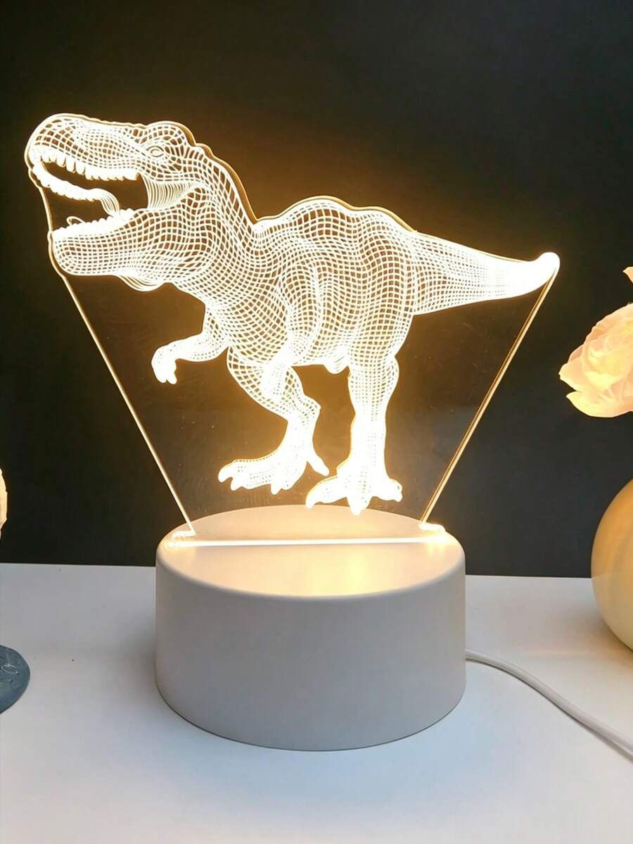 3D恐龍LED小夜燈 壓克力T-Rex幻象燈 USB供電 臥室書桌燈 侏羅紀恐龍房間裝飾 兒童臥室裝飾檯燈 恐龍愛好者禮物 男孩女孩幼兒與兒童生日聖誕禮物