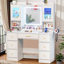 ✨[VIRAL VANITY|FYP]7 Drawers White Vanity Desk With Large Mirror-Gift For Her,3 Modes For Bedroom,Hairdryer Holder|Perfect Addition To Makeup Routine For Shows,Gatherings And Festivals!|Must-Haves To Stock Up On For Women|Birthday Party Gifts✨ - 白色 - 查看 4
