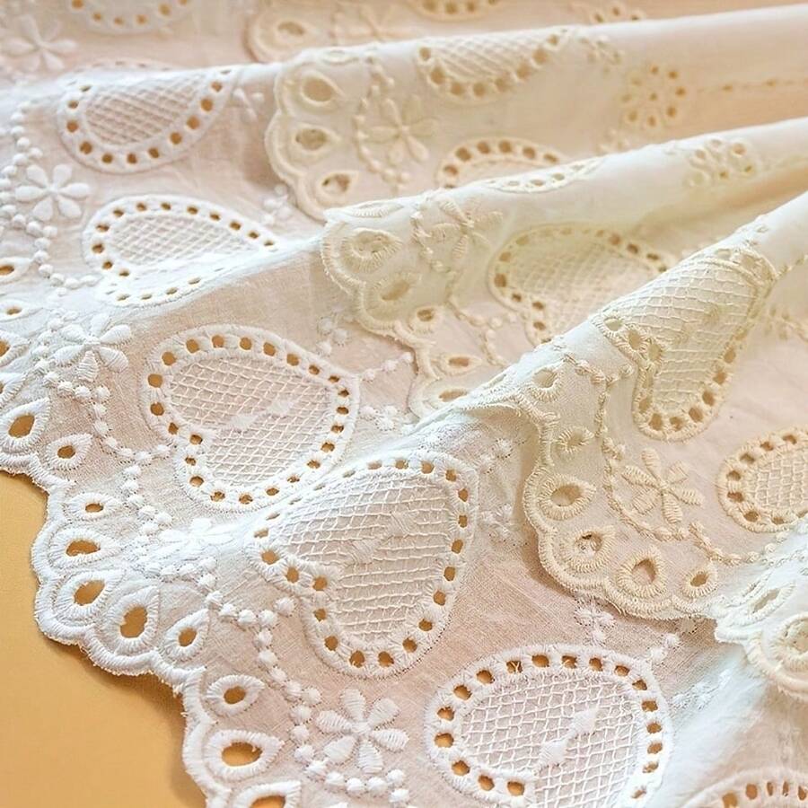 1/5碼愛心鏤空刺繡蕾絲飾邊,波浪邊鏤空水溶性棉蕾絲緞帶,復古花卉貼花蕾絲,適用於DIY縫製、裙襬、窗簾、領口與袖口裝飾布飾邊 - 多色D - 查看 1