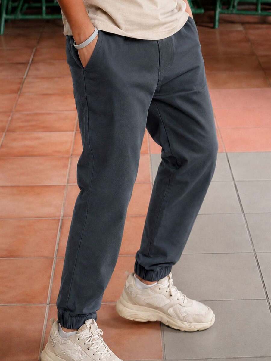 1pc Teen Boys Casual Cargo Pants, Minimalist Street Style Outdoor Trousers, Spring/Autumn - Dark Grey - View 1