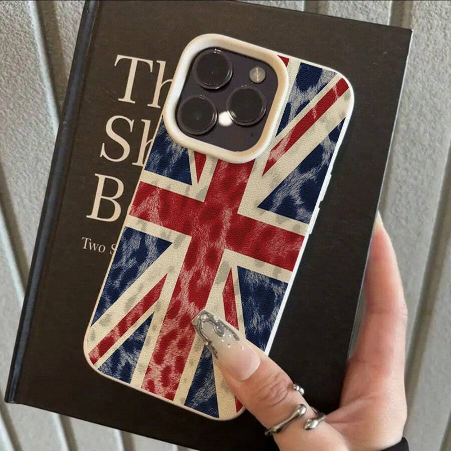 1件 TPU材質復古英式豹紋米字旗圖案手機殼,適用 17 Pro Max/17/16 Pro Max/15/13/12/11/S20 FE/A15/S24/A55/Note 11/Note 12/Note 13 Pro,全包防摔軟殼手機保護套 - 白色 - 查看 1