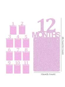 1st Birthday Photo Banner, Gold Glitter Growth Milestone Cards (1-12 Months), Monthly Milestone Photo Decoration Bunting, 1st Birthday Celebration Decoration Supplies - Multicolor - View 2