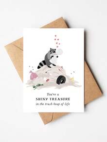 1pc "Shiny Treasure" Funny Raccoon Birthday Card With Envelope – Cute Trash Panda Trash Heap Cartoon Design – Heartfelt Encouragement Greeting For Friends & Loved Ones – Blank Inside - A - View 9