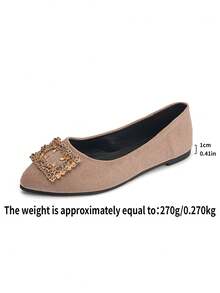 Runs Half Size Small, Women's Yellow Rhinestone Pointed Toe Almond Flat Shoes, Lightweight And Comfortable, Suitable For All Seasons - Apricot - View 9