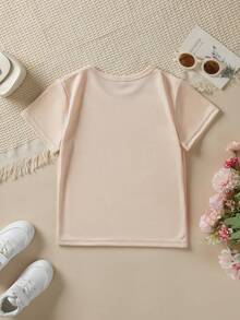 Fashionable Short-Sleeved T-Shirt For Children In Summer With Cartoon Prints Of The Number 3, Cars, Helicopters, Boats, Etc. Casual Outdoor Top NY-DX9726 - 卡其色 - 查看 2