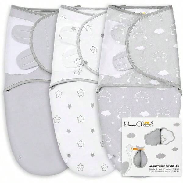 - Saco de beb para envolver beb, manta orgnica, sacos de dormir para recin nacido, envoltura ajustable, paales fciles para nios y nias de 0 a 3 meses, artculos esenciales para bebs, paales para guardera, paquete de 3