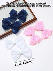 Set de 6 piezas de accesorios para el cabello dulces para niñas de vuelta a la escuela, pinzas para el cabello con lazos azul marino & blanco, adecuado para el uso diario de niñas en la temporada de vuelta a la escuela - Multicolor - Ver 3