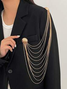 1pc Elegant Fashion Geometric Metal Thin Chain Multi-Layer Tassel Stackable Charm Jewelry Brooch Pin Clothing Chain Luxurious Light Luxury Wedding Banquet Vacation Party Casual Street Photography Women Couple Holiday Birthday Versatile Brooch Gift - Brooch - View 3