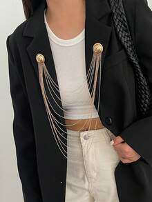 1pc Elegant Fashion Geometric Metal Thin Chain Multi-Layer Tassel Stackable Charm Jewelry Brooch Pin Clothing Chain Luxurious Light Luxury Wedding Banquet Vacation Party Casual Street Photography Women Couple Holiday Birthday Versatile Brooch Gift - Brooch - View 14