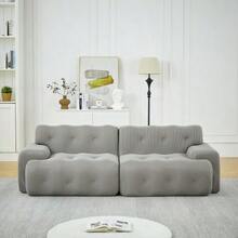 Cloud Sofa, Two Oversized Seats – Wide Armrests And A Modern Design With Tufted Details. Curved Sofa, Ideal For Living Rooms And Apartments. No Assembly Required. - Grey - View 2