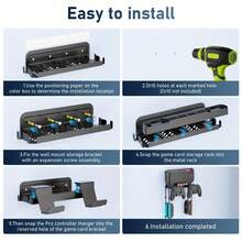 Wall Mount For Switch 2/Switch OLED/Switch Console, Switch 2 TV Dock Storage Rack, Switch 2 Pro Controller Wall Mount With 8 Card Slots And 4 Hooks, Black - Black - View 3