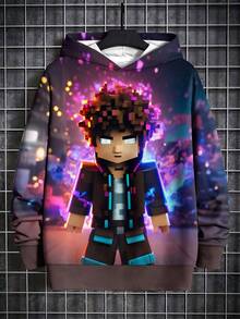 Tween Boy Fashion Printed Casual Pullover - Long Sleeve, Crew Neck Sweatshirt, Suitable For Spring And Autumn, Cool Print - Purple - View 2