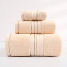 1件毛巾 34cm*75cm/浴巾 70cm*140cm & 3件套 (浴巾+毛巾+手巾) 精梳棉雙面純棉高捻金絲帶設計 厚實吸水柔軟親膚 家用洗臉洗澡擦身擦手擦臉 浴室用品 - 杏色 - 查看 13