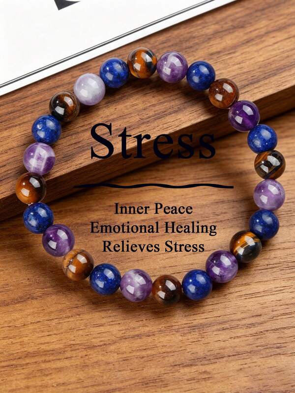 Natural Amethyst & Tiger's Eye Anxiety Bracelet- Stress Relief, Confidence, Courage, Bohemian Vintage Fashion Jewelry Gifts For Women Men Daily Wear