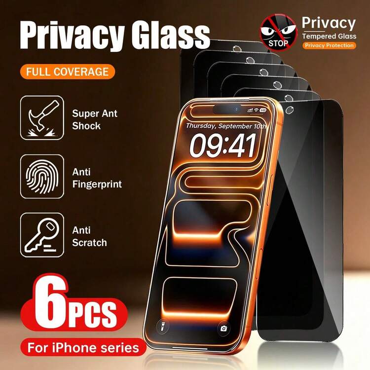 XINHONGYU 6pcs Privacy Screen Protector For IPhone 17 Pro Max, Anti-Peeping, Anti-Spy, Tempered Glass, Anti-Scratch, Compatible With Phone Case, Anti-Drop, Anti-Oil, Anti-Scratch Coating, Compatible With 17 Pro, Air, 16 Pro Max, 15-11 Series - Black - View 28